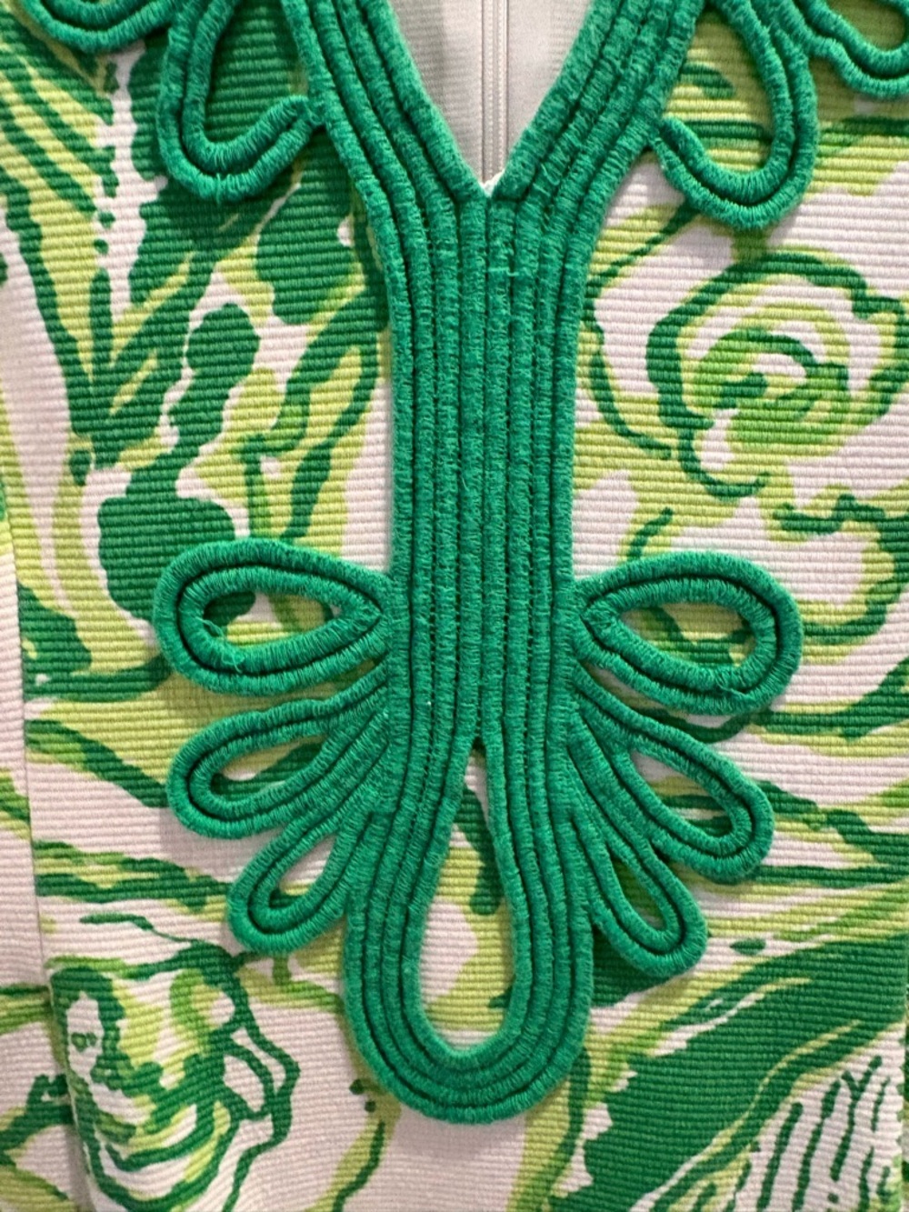 Sleeveless Green Floral Shift Dress - White & Lime - Picture 3 of 3